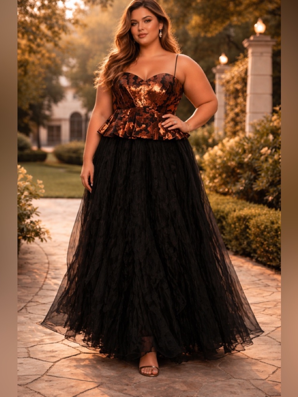 Vintage Silk Stephan Caras Black & Metallic Designer Gown Size 14